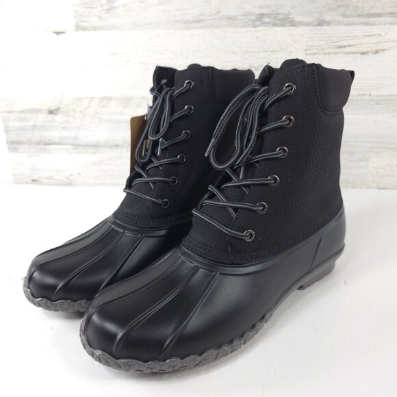 NWOB WEATHERPROOF Vintage Adam II Duck Boots Men's 10M Black Faux Leather BOOTS - Picture 7 of 16